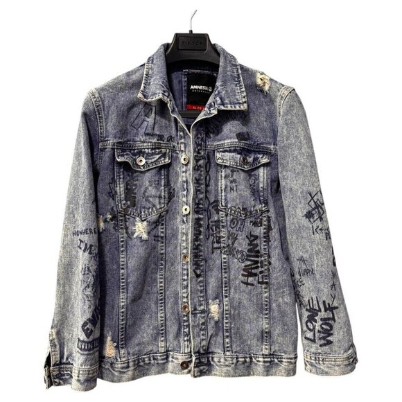 Amnesia Jean jacket unisex size XL (16) distressed grunge‎ - Picture 1 of 5